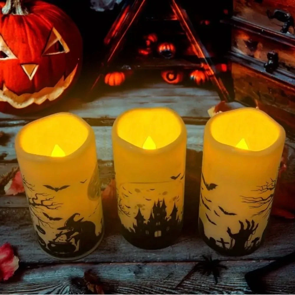 Halloween LED Flameless Candles Set - Black and Yellow